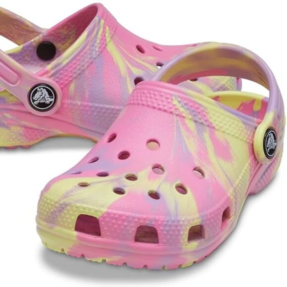 Crocs Babies Girls Pink Lemonade/Multi Classic Marble Tie-Dye Casual Clog Size 4 - Picture 1 of 10